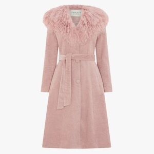 CHARLOTTE SIMONE Pink Corduroy Faux Fur Trim Coat — Size M
